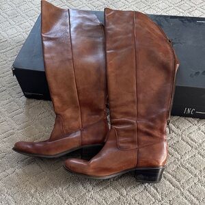 INC International Concepts Cognac Brown Leather Knee Boots